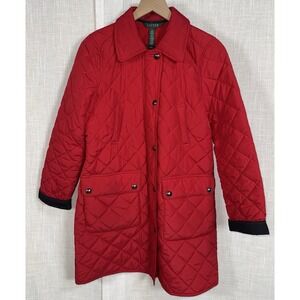 Lauren Ralph Lauren Red Quilted Barn Chore Coat Jacket Trench Long Women's M